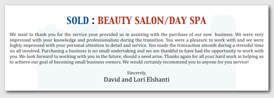 SOLD: Salon/Day Spa